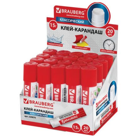 Клей-карандаш BRAUBERG, 15 г, 220870 Клей-карандаш BRAUBERG, 15 г, 220870