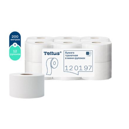 Бумага туалетная 200 метров, Tellus/TORK (Система T2) UNIVERSAL, 1-слойная, КОМПЛЕКТ 12 рулонов, 120197