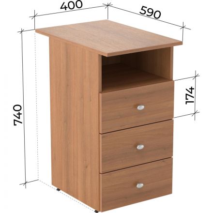 Тумба приставная с топом Easy LT Оптима 400х590х740 3 ящ. орех new 16/16