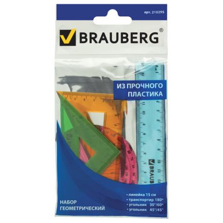 Набор чертежный малый BRAUBERG "Crystal" (линейка 15 см, 2 угольника, транспортир), цветной, 210295 Набор чертежный малый BRAUBERG "Crystal" (линейка 15 см, 2 угольника, транспортир), цветной, 210295