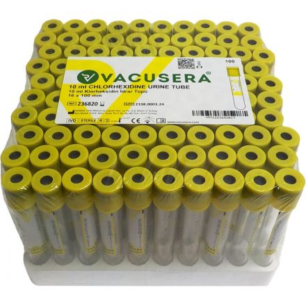 Вакуумные пробирки д/мочи Vacusera с хлоргексидином, 10мл, 16x100,100 шт/уп Вакуумные пробирки д/мочи Vacusera с хлоргексидином, 10мл, 16x100,100 шт/уп