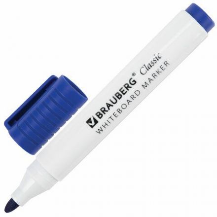 Маркер стираемый для белой доски СИНИЙ, BRAUBERG "CLASSIC", 3 мм, с клипом, 152115 СПб