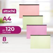 Папка-конверт на молнии Attache Neon А4 150мкм 8шт/уп оранж,жлт,салат,розов