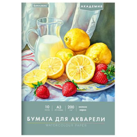 Папка для акварели БОЛЬШАЯ А3, 10 л., 200 г/м2, 297х420 мм, BRAUBERG АКАДЕМИЯ, "Летний натюрморт", 117741 Папка для акварели БОЛЬШАЯ А3, 10 л., 200 г/м2, 297х420 мм, BRAUBERG АКАДЕМИЯ, "Летний натюрморт", 117741