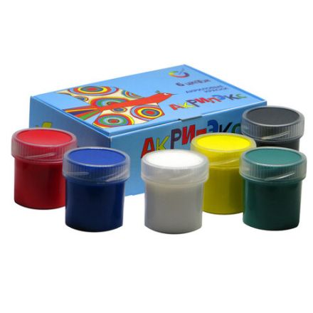 Краски акриловые "Акрилэкс", 6 цветов по 20 мл, в баночках, 24-6.20-50 Краски акриловые "Акрилэкс", 6 цветов по 20 мл, в баночках, 24-6.20-50