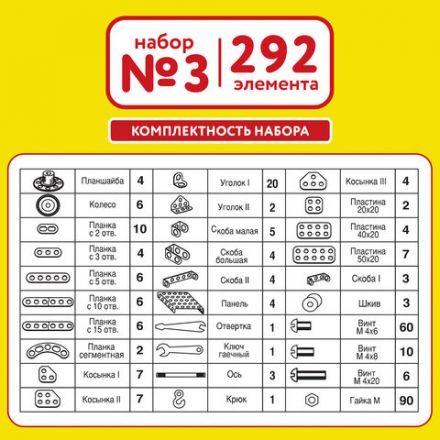 Конструктор металлический ЮНЛАНДИЯ "Для уроков труда №3", развивающий, 292 элемента, 104681 Конструктор металлический ЮНЛАНДИЯ "Для уроков труда №3", развивающий, 292 элемента, 104681