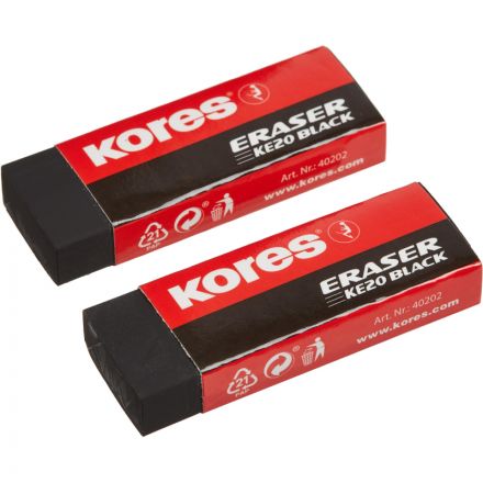 Ластик Kores KE-20 Black виниловый черный 60x21x10 мм (2 штуки в упаковке)