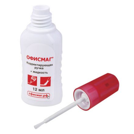 Ручка-корректор + корректирующая жидкость ОФИСМАГ, 12 мл, 2 в 1: металлический наконечник + кисточка, 225218 Ручка-корректор + корректирующая жидкость ОФИСМАГ, 12 мл, 2 в 1: металлический наконечник + кисточка, 225218