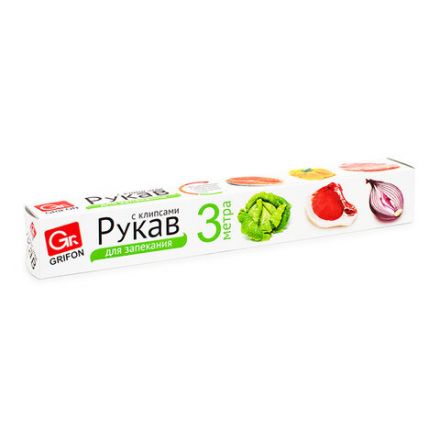 Рукав для запекания с клипсами в коробке, 30 см х 3 м, 15 мкм, GRIFON, 101-201 Рукав для запекания с клипсами в коробке, 30 см х 3 м, 15 мкм, GRIFON, 101-201