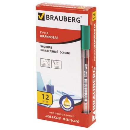 Ручка шариковая масляная BRAUBERG "Rite-Oil", ЗЕЛЕНАЯ, корпус прозрачный, узел 0,7 мм, линия письма 0,35 мм, 142149