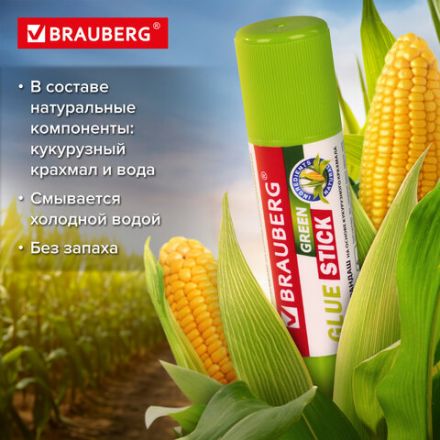 Клей-карандаш на натуральной основе BRAUBERG GREEN, 15 г, 270437 Клей-карандаш на натуральной основе BRAUBERG GREEN, 15 г, 270437