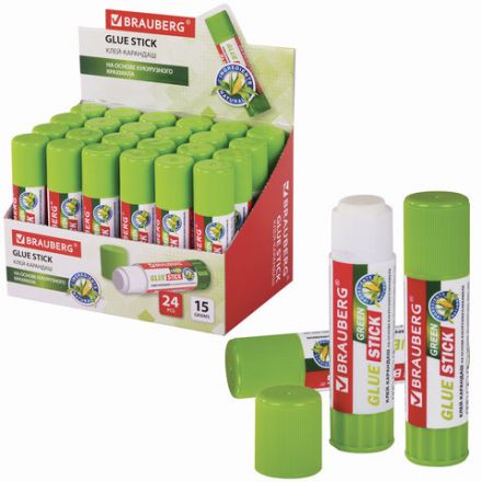 Клей-карандаш на натуральной основе BRAUBERG GREEN, 15 г, 270437 Клей-карандаш на натуральной основе BRAUBERG GREEN, 15 г, 270437