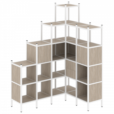 Loft Угловой внутренний стеллаж наборный VR.L-44 Дуб аттик/Белый металл 1694*1278*2280 Loft Угловой внутренний стеллаж наборный VR.L-44 Дуб аттик/Белый металл 1694*1278*2280