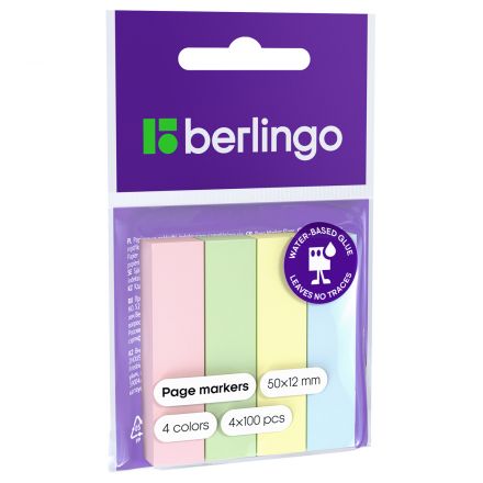 Флажки-закладки Berlingo 12*50мм, 100л*4 пастельных цвета, европодвес Флажки-закладки Berlingo 12*50мм, 100л*4 пастельных цвета, европодвес