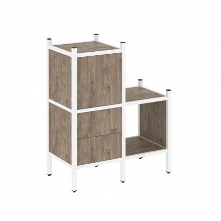 Loft Прямой стеллаж наборный VR.L-11 Тиквуд тёмный/Белый металл 862*446*1047