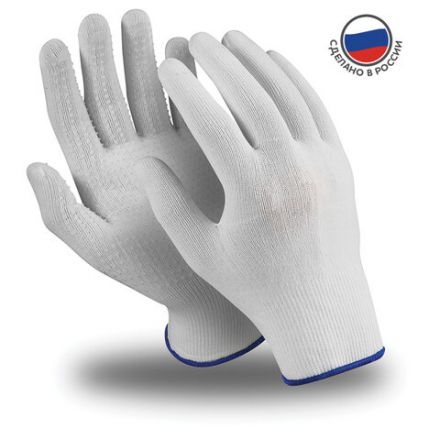 Перчатки нейлоновые MANIPULA Микрон, ПВХ-покрытие, КОМПЛЕКТ 10 пар, размер 8, M (средний), белые, TNG-27/MG-111