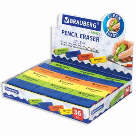 Ластик BRAUBERG "Fruity S", 44х15х15 мм, цвет ассорти, треугольный, 228713