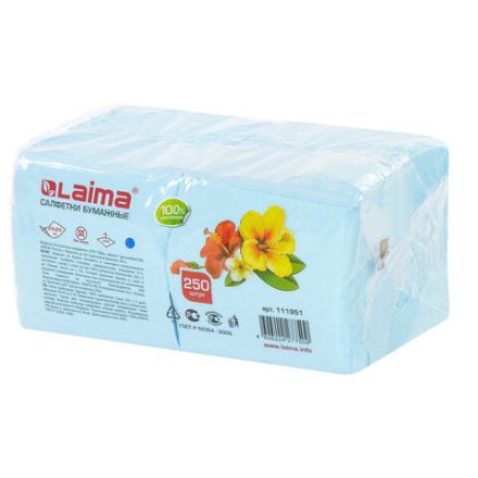 Салфетки бумажные 250 штук, 24х24 см, LAIMA, синие (пастельный цвет), 100% целлюлоза, 111951 Салфетки бумажные 250 штук, 24х24 см, LAIMA, синие (пастельный цвет), 100% целлюлоза, 111951