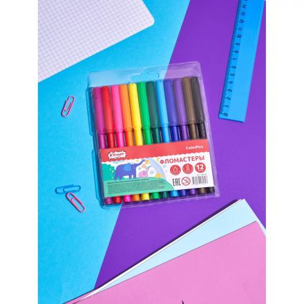 Фломастеры Комус Класс ColorPics набор 12 цв.,вентилир.,смыв., блист. упак Фломастеры Комус Класс ColorPics набор 12 цв.,вентилир.,смыв., блист. упак