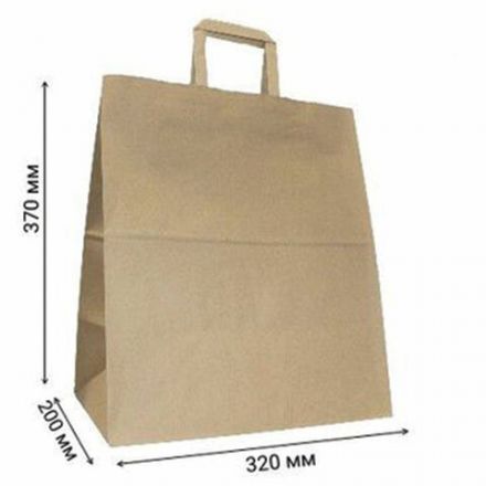 Крафт-пакет бумажный 32х20х37 см, плоские ручки, плотность 90 г/м2, 110494