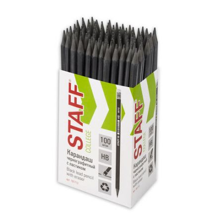 Карандаш чернографитный STAFF "College" BLP-712, 1 шт., НВ, с ластиком, пластик, корпус черный, 181712 Карандаш чернографитный STAFF "College" BLP-712, 1 шт., НВ, с ластиком, пластик, корпус черный, 181712