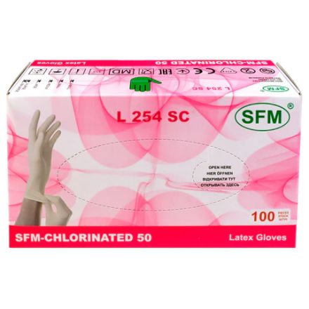 Перчатки латексные смотровые SFM Grip-Surface/ L 254 SC, Германия, 50 пар (100 штук), размер 6-7, S (малый)