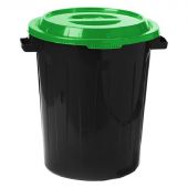 Бак для отходов 60л пластик, черный с зел. крышкой М 2393