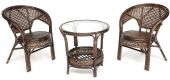 ТЕРРАСНЫЙ КОМПЛЕКТ "PELANGI" (стол со стеклом + 2 кресла) /без подушек/, ротанг, кресло 65х65х77см, стол диаметр 64х61см, walnut (грецкий орех)