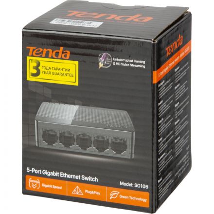 Коммутатор Tenda SG105 1000 Мбит/сек, 100 Мбит/сек Коммутатор Tenda SG105 1000 Мбит/сек, 100 Мбит/сек