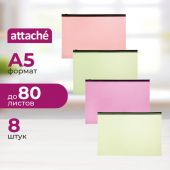 Папка-конверт на молнии Attache Neon А5 150мкм 8шт/уп оранж,жлт,салат,розов