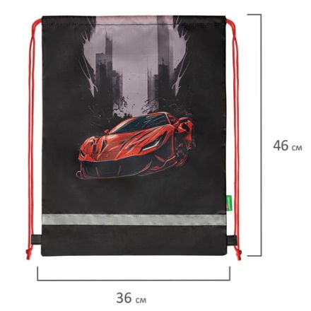 Мешок для обуви BRAUBERG KIDS, светоотражающая полоса, 46х36 см, "Red car", 272392 Мешок для обуви BRAUBERG KIDS, светоотражающая полоса, 46х36 см, "Red car", 272392