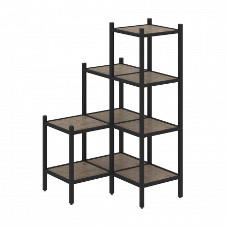 Loft Угловой внутренний стеллаж наборный VR.L-36 Тиквуд тёмный/Чёрный металл 862*862*1458