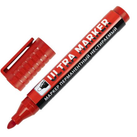 Маркер перманентный ULTRA MARKER, КРАСНЫЙ, 3,5 мм, с клипом, BRAUBERG, 152205 Маркер перманентный ULTRA MARKER, КРАСНЫЙ, 3,5 мм, с клипом, BRAUBERG, 152205