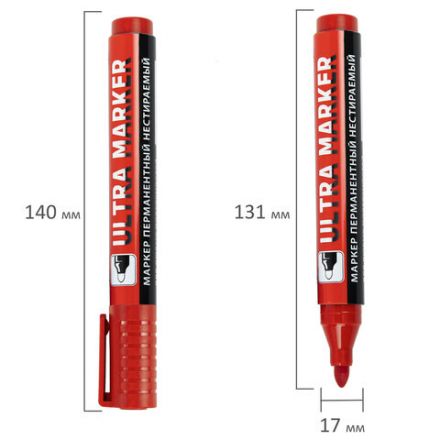 Маркер перманентный ULTRA MARKER, КРАСНЫЙ, 3,5 мм, с клипом, BRAUBERG, 152205 Маркер перманентный ULTRA MARKER, КРАСНЫЙ, 3,5 мм, с клипом, BRAUBERG, 152205