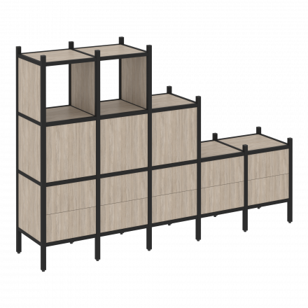 Loft Прямой стеллаж наборный VR.L-19 Дуб аттик/Чёрный металл 2110*446*1458