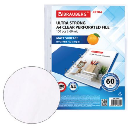 Папки-файлы перфорированные А4 BRAUBERG "МАТОВЫЕ EXTRA 600", КОМПЛЕКТ 100 шт., ПЛОТНЫЕ, 60 мкм, 229664 Папки-файлы перфорированные А4 BRAUBERG "МАТОВЫЕ EXTRA 600", КОМПЛЕКТ 100 шт., ПЛОТНЫЕ, 60 мкм, 229664