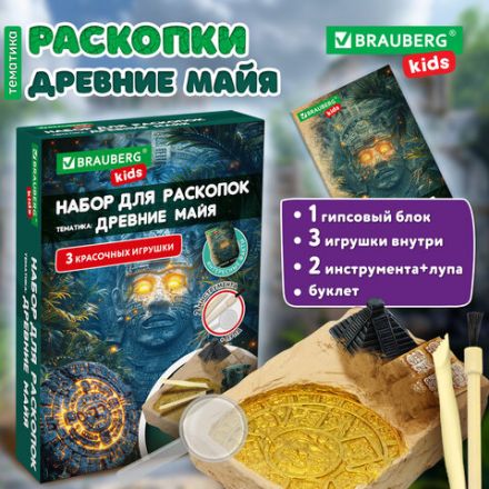 Набор для раскопок "Древние Майя" 16х23 см, инструменты, BRAUBERG KIDS, 665940 Набор для раскопок "Древние Майя" 16х23 см, инструменты, BRAUBERG KIDS, 665940