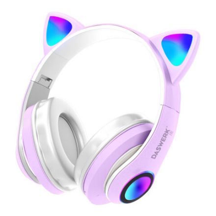 Наушники беспроводные игровые накладные, с ушками, светящиеся, фиолетовые DASWERK (ДАСВЕРК) STN-28, 513801 Наушники беспроводные игровые накладные, с ушками, светящиеся, фиолетовые DASWERK (ДАСВЕРК) STN-28, 513801