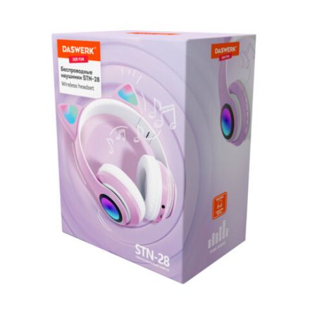 Наушники беспроводные игровые накладные, с ушками, светящиеся, фиолетовые DASWERK (ДАСВЕРК) STN-28, 513801 Наушники беспроводные игровые накладные, с ушками, светящиеся, фиолетовые DASWERK (ДАСВЕРК) STN-28, 513801