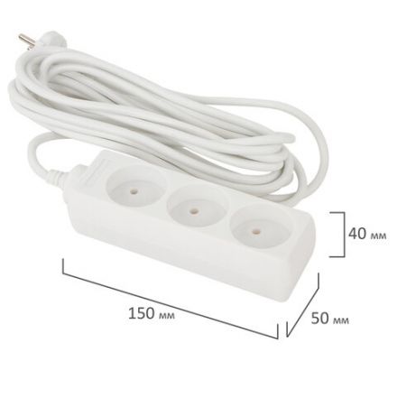 Удлинитель сетевой SONNEN U-135, 3 розетки, без заземления, 6 А, 5 м, белый, 511430 Удлинитель сетевой SONNEN U-135, 3 розетки, без заземления, 6 А, 5 м, белый, 511430