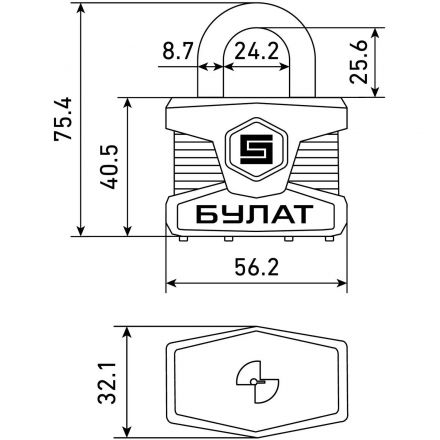 Замок навесной УЗК_Булат ВС 0150 ПЛ (56хd9) (16517) сталь серый (5кл)