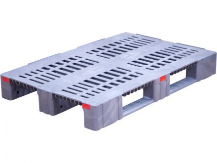 Паллет 1200х800х150 перфорированный усиленный (версия 2), на 3-х полозьях серый Паллет 1200х800х150 перфорированный усиленный (версия 2), на 3-х полозьях серый