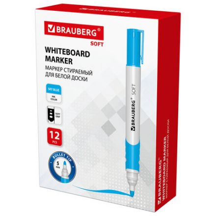Маркер стираемый для белой доски СВЕТЛО-ГОЛУБОЙ, BRAUBERG "SOFT", 5 мм, резиновая вставка, 152111 Маркер стираемый для белой доски СВЕТЛО-ГОЛУБОЙ, BRAUBERG "SOFT", 5 мм, резиновая вставка, 152111