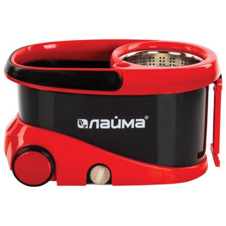 Швабра с отжимом и ведром 19л/9л на колесах и ручкой для перевозки, отжим центрифуга, 2 круглые насадки, черно-красный, LAIMA, 606303, M029B Швабра с отжимом и ведром 19л/9л на колесах и ручкой для перевозки, отжим центрифуга, 2 круглые насадки, черно-красный, LAIMA, 606303, M029B