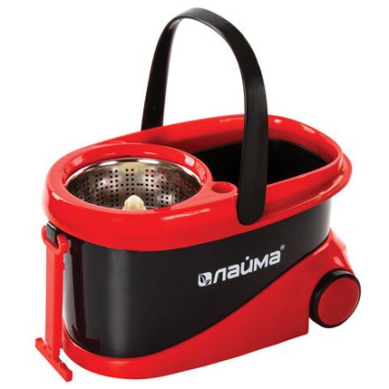 Швабра с отжимом и ведром 19л/9л на колесах и ручкой для перевозки, отжим центрифуга, 2 круглые насадки, черно-красный, LAIMA, 606303, M029B Швабра с отжимом и ведром 19л/9л на колесах и ручкой для перевозки, отжим центрифуга, 2 круглые насадки, черно-красный, LAIMA, 606303, M029B