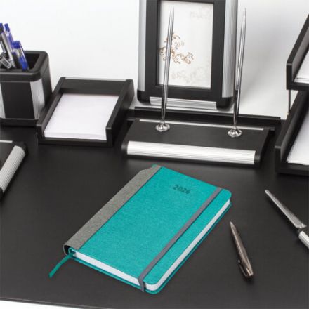 Ежедневник датированный 2026 А5 138x213 мм, BRAUBERG "Mosaic", под кожу, держатель для ручки, бирюза, 117110