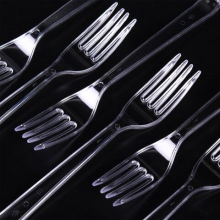 Вилка одноразовая пластиковая 180 мм, прозрачная, КОМПЛЕКТ 50 шт., ЭТАЛОН, WELDAY (ВЭЛДЭЙ), 607839