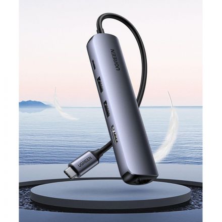 Разветвитель USB Ugreen CM417 (20197) USB-C to 4xUSB 3.0+HDMI, серый