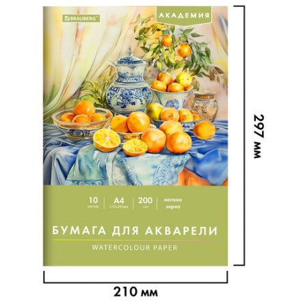Папка для акварели А4, 10 л., 200 г/м2, 210х297 мм, BRAUBERG АКАДЕМИЯ, "Апельсины", 117743