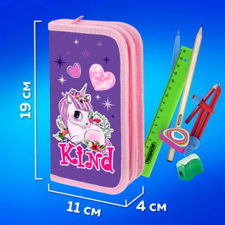 Пенал ПИФАГОР, 2 отделения, ламинированный картон, 19х11 см, "Happy Unicorn", 271533